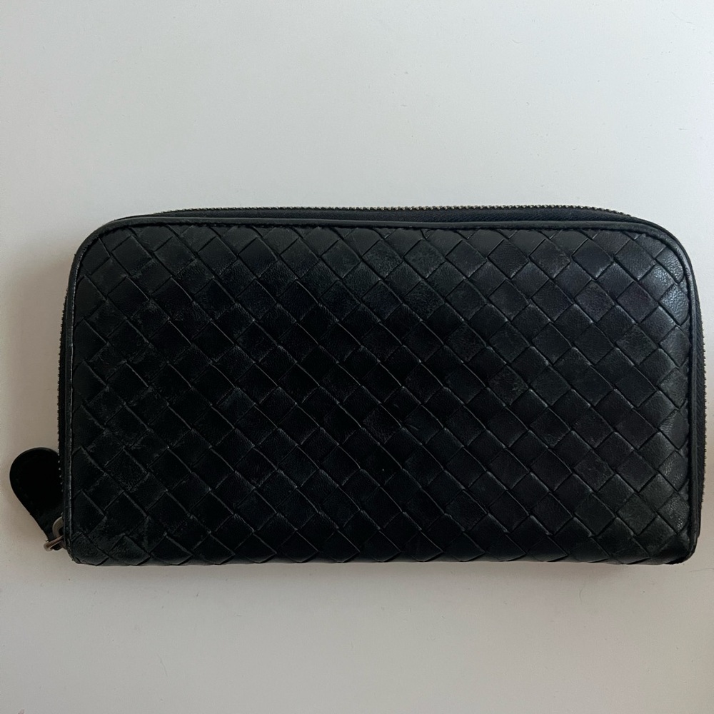 BOTTEGA VENETA Black Woven Leather Wallet